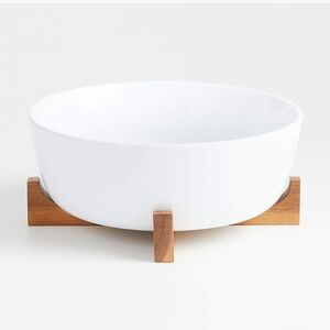 Crate&Barrel Oven to Table Large Serving Bowl with Wood Stand